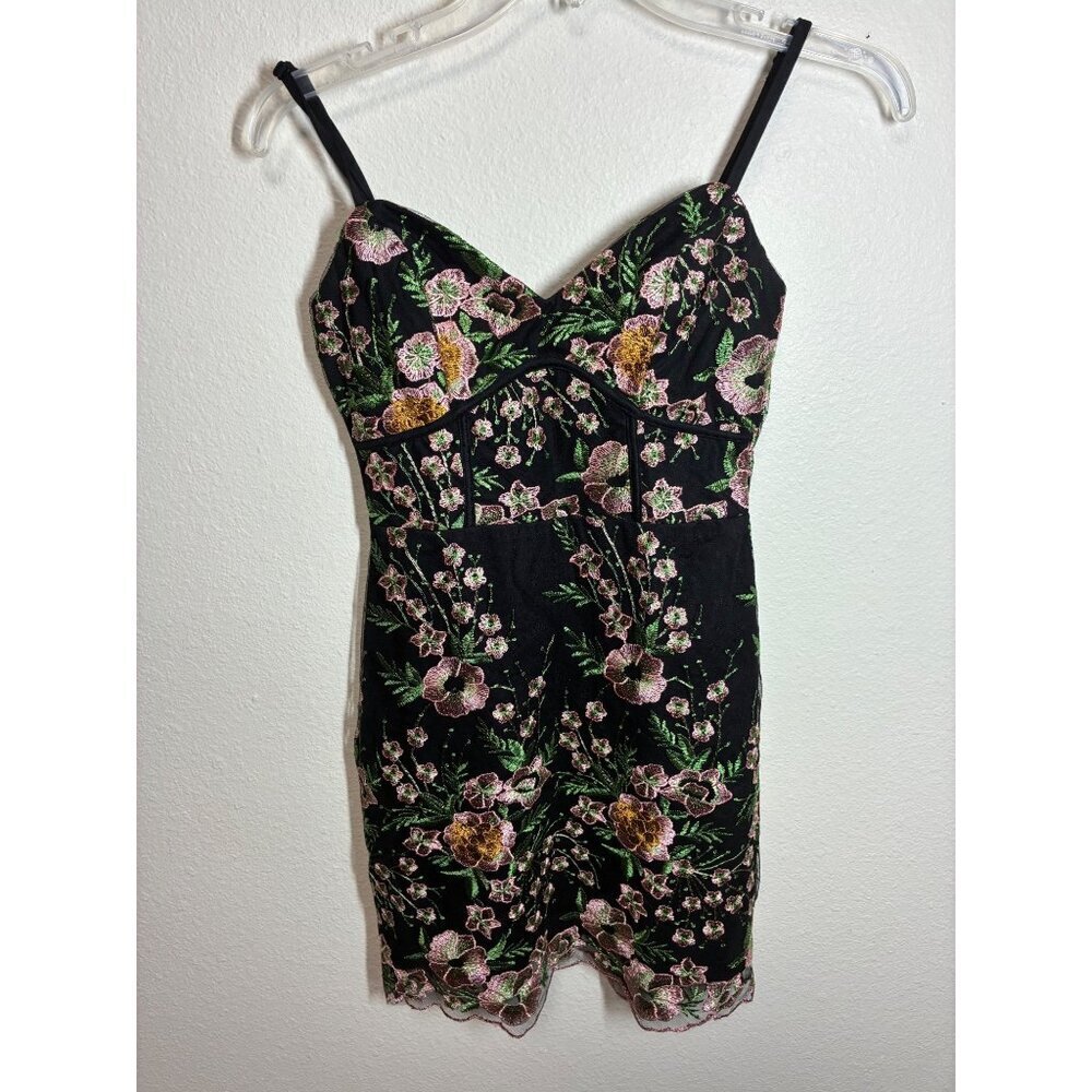 NWT Lulus Dress Embroidered Party Floral Boho Cottage Whimsigoth Black Size XS